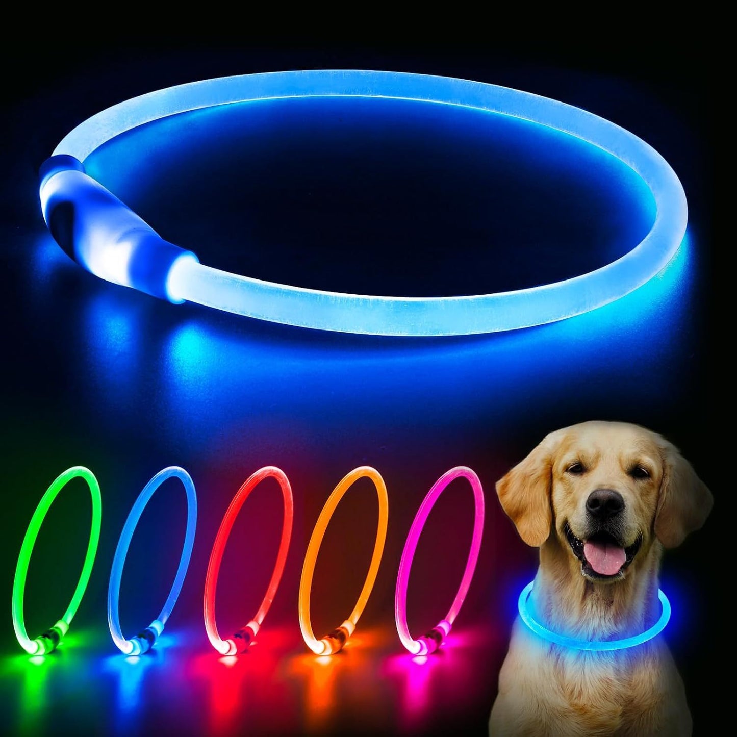 Collier lumineux pour chats et chiens à LED, rechargeable par USB – Collier de sécurité lumineux qui brille dans le noir pour vous et votre animal de compagnie.